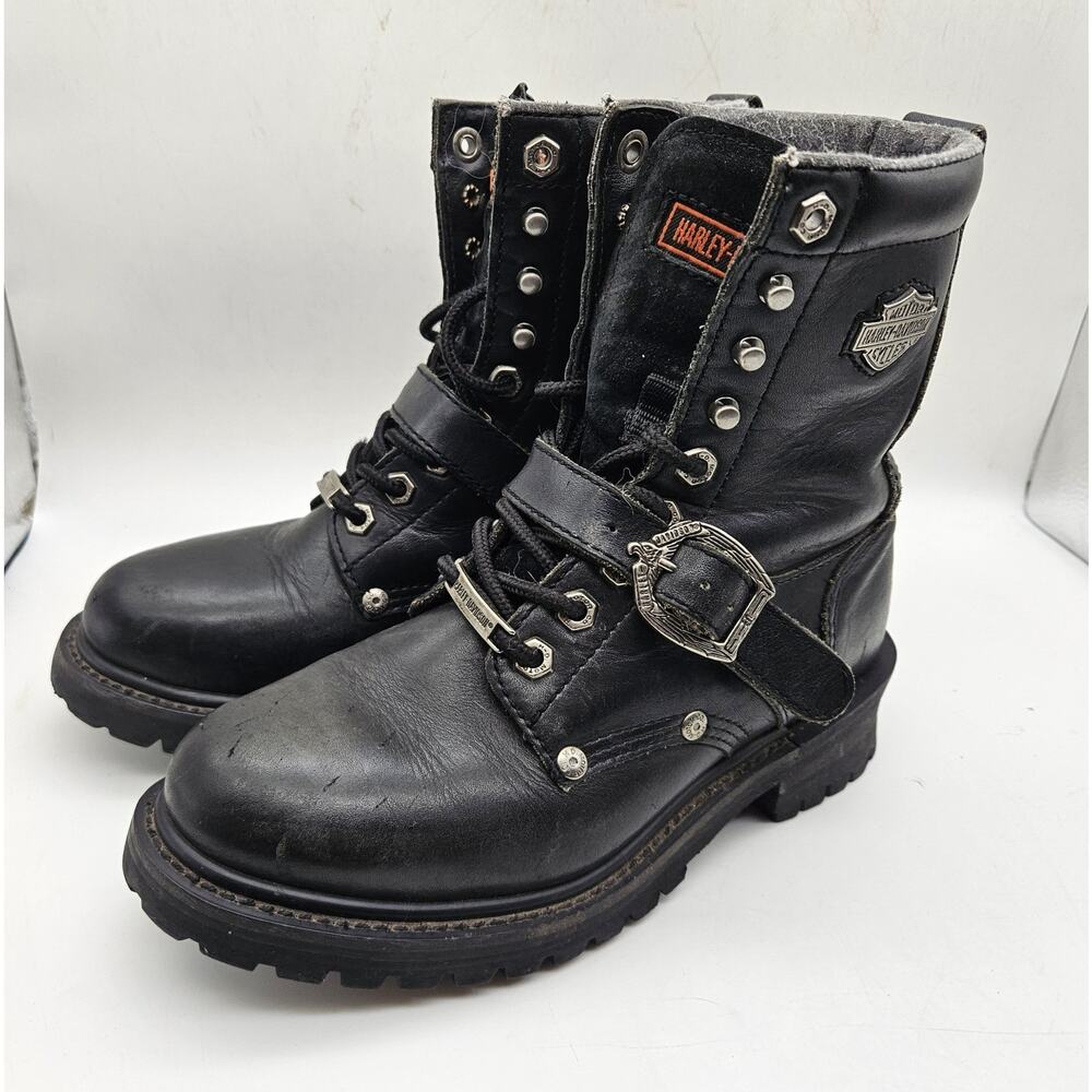 Harley-Davidson Women's Sz 7.5 Black Leather Faded Glory Biker Boots 81003 - Picture 11 of 16